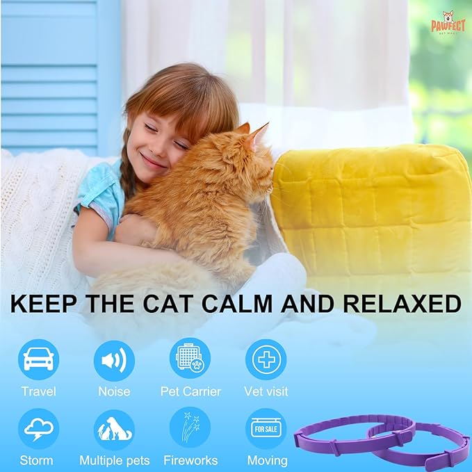 Calming Collar for Cats 4 Pack - Pheromone Collar for Stress and Anxiety Relief, Lasts 60 Days, Adjustable, Water-Resistant & Breakaway Design to Make Cats Relaxed-PawvioPets