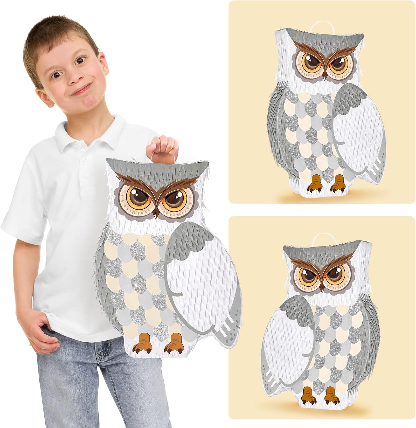 WERNNSAI Night Owl Piñata - Owl Wicked Pinata Hanging Woodland Forest Party Decorations for Kids Birthday Animal Shower Party Game Favor, with Blindfold and Bat