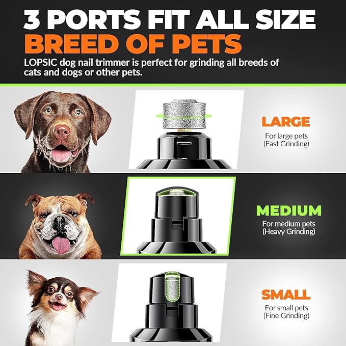 Dog Nail Grinder with 2 LED Lights Powerful 2 Speeds Super Quiet Dog Nail Trimmers with 3 Grinding Wheels Rechargeable Pet Dog Nail Clippers for Large Medium Puppy Dogs Dog Nail File Cat Nail Clipper-PawvioPets