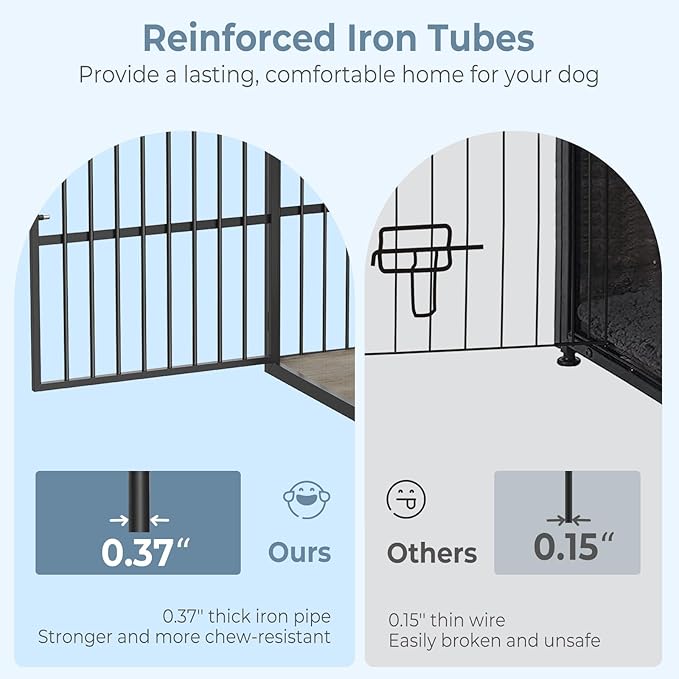 43'' Dog Crate Furniture with 3 Doors, XL Wooden Crate End Table, Heavy Duty Indoor Puppy Cage Kennel for Medium to Large Dogs, Multiple Units Can be Combined-PawvioPets
