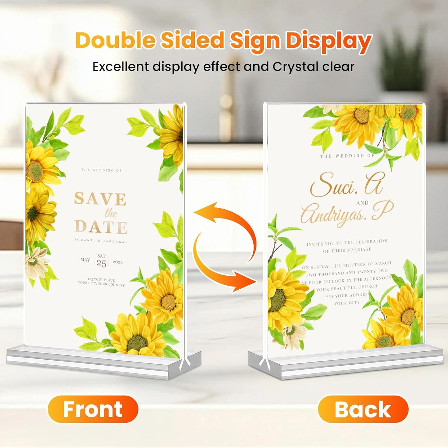 Acrylic Sign Holder 8.5x11, 10 Pack Clear Table Plastic Vertical Clear Double Sided Flyer Display, Picture Menu Stand Paper Holder Photo Sign Holder Suitable for Restaurants Office Store Show Fair