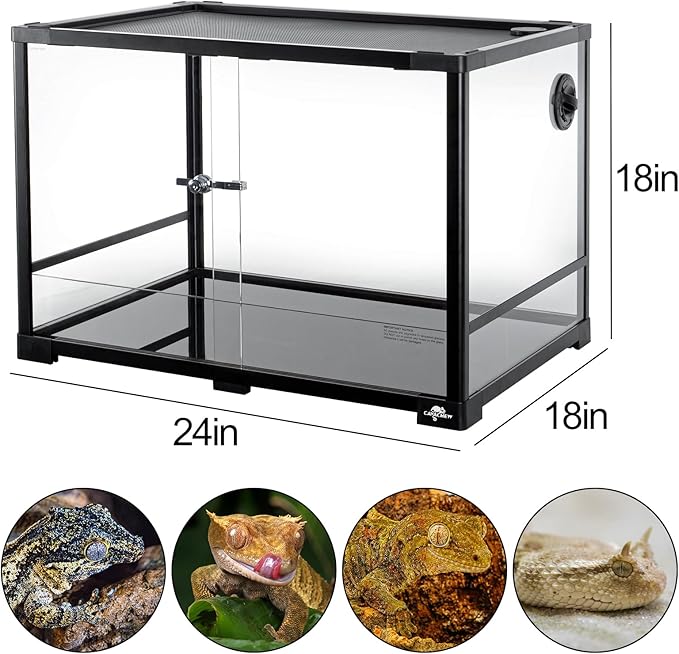 34 Gallon Reptile Tank, Glass Reptiles Terrarium 24" x 18" x 18", Sliding Door, Top Ventilation, Cable Pass, Humidify Hole, Glass Reptile Cage Habitat for Bearded Dragon, Lizard, Snake, Gecko-PawvioPets