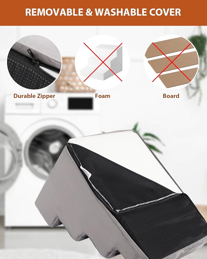 Dog Stairs for Small Dogs,13" 3-Step Pet Stairs for Couches，Dog Steps with Non-Slip Bottom and Removable Cover Indoor Outdoor,Grey-PawvioPets