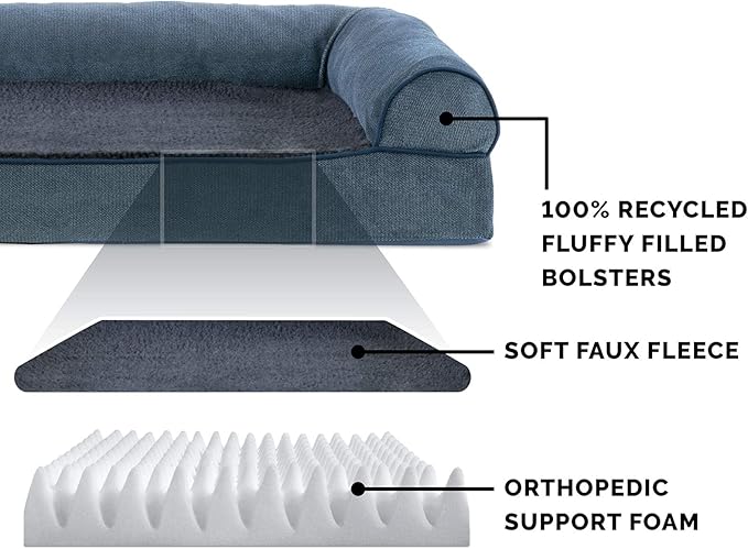 Furhaven Orthopedic Dog Bed for Large Dogs w/ Removable Bolsters & Washable Cover, For Dogs Up to 95 lbs - Sherpa & Chenille Sofa - Orion Blue, Jumbo/XL-PawvioPets