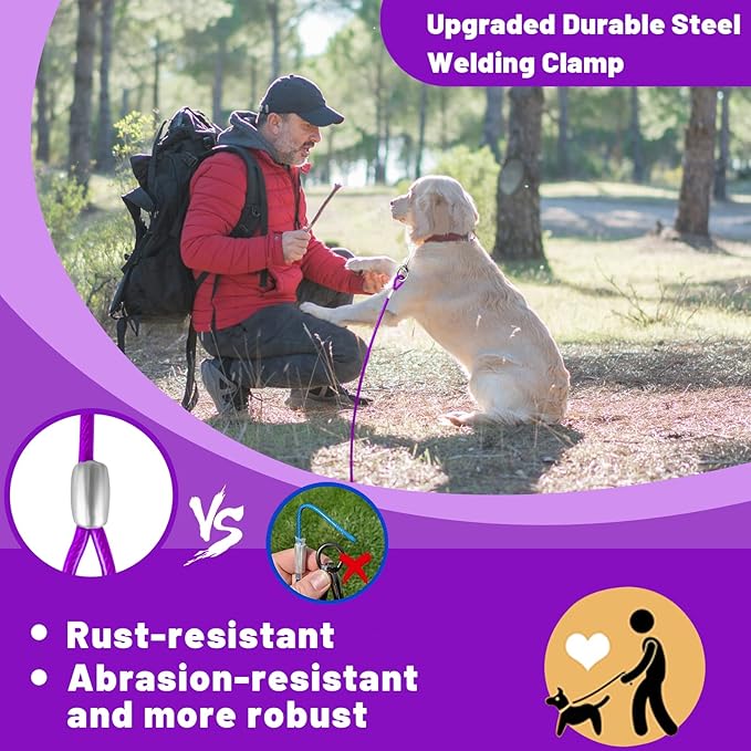 Dog Tie Out Cable 10/15/20/25/30 FT Runner for Yard Steel Wire Cable with Durable Superior Clips Purple Chains for Outside Dog Lead for Large Up to 165 Lbs-PawvioPets
