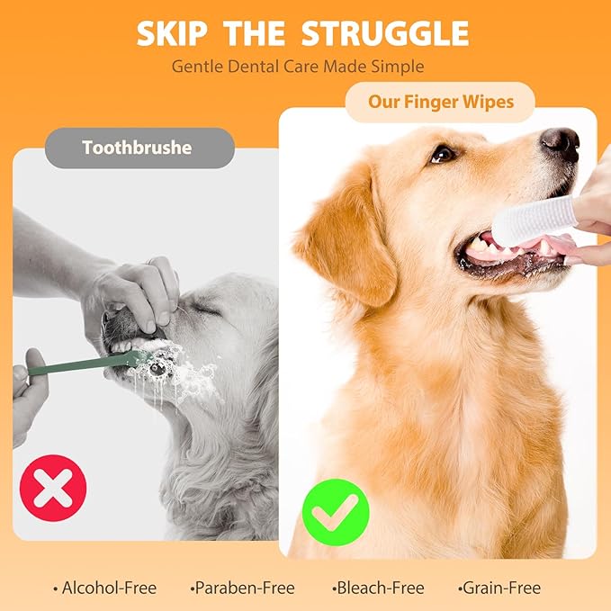 Dog Dental Wipes, Pet Dental Finger Wipes for Dogs & Cats, Dog Teeth Cleaning Wipes, Reduce Plaque & Tartar Buildup, Fresh Breath, Protect Gums, Dog Ear Cleaner Wipes Remove Wax, Coconut Scent, 50Pcs-PawvioPets