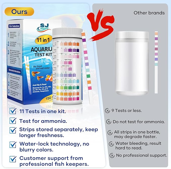 11 in 1 - Aquarium Test Strips | 950 Tests - 150 Strips | Fish Tank Aquariums Water Test Kit & ebook | Aquarium Thermometer | Fish Tank Water Testing Kit Includes 50 Ammonia Strips | Versatile Usage-PawvioPets