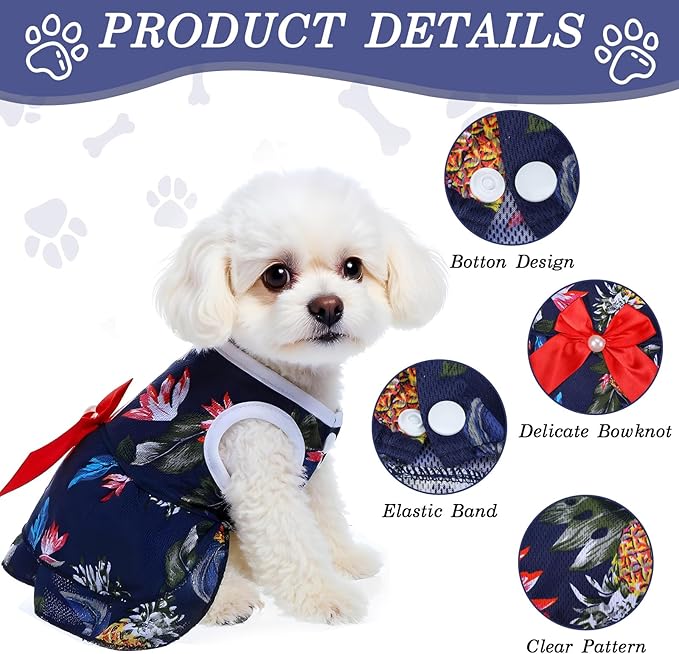8 Pcs Summer Hawaiian Dog Dresses, Dog Bowknot Dresses Cute Hawaii Puppy Dress Soft Lightweight Clothes Princess Outfits Pet Skirts for Girl Dogs Beach Parties(Medium)-PawvioPets