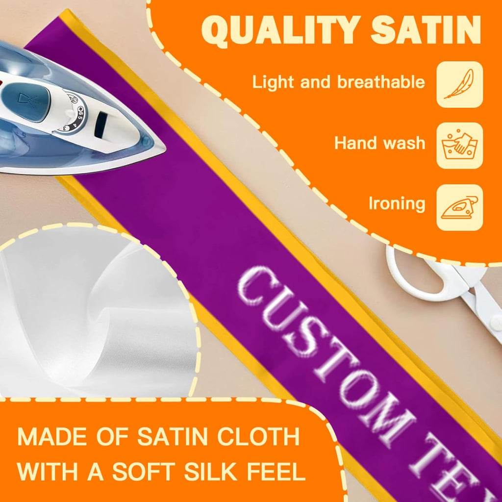 Custom Sash,Personalized Birthday Sash with Text Photo,Customized Bachelorette Sash Quote Sash Bride to Be Sash Color Optional (With decorative edge, Dark Purple)