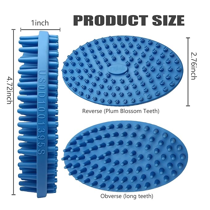 Dog Grooming Brush, Lilpep Pet Shampoo Bath Brush Soothing Massage Rubber Comb with Adjustable Ring Handle for Long Short Haired Dogs and Cats (2 pale blue, 2 sided brush)-PawvioPets