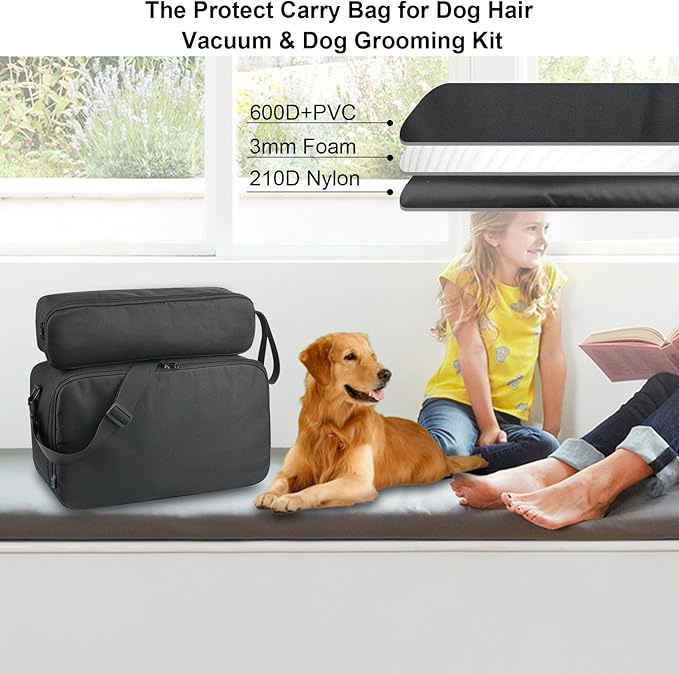 Beautyflier Pet Grooming Supplies Organizer, Protective Tote Bag Case for Pet Grooming Kit & Vacuum Suction Dogs Cats Hair, Travel Pouch Bag for Pet Dog Grooming Vacuum Kit, Bag Only (Black)-PawvioPets