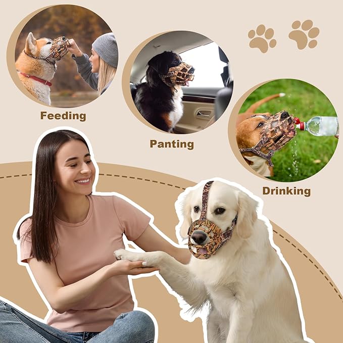 Basket Muzzle to Prevent Biting, Dog Muzzle for Large Medium Small Dogs Allows Panting Drinking Anti Chewing, Perfect for Grooming Trimming Training and Aggressive Reactive Dogs (Brown, Size 1)-PawvioPets