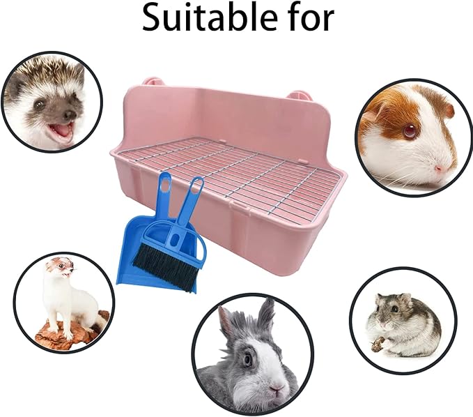 11Pcs Rabbit Litter Box Toilet,Bunny Corner Litter Bedding Plastic Square Grate Guinea Pig Bunny Ferret Hamster Hedgehog, Potty Trainer Bedding Box for Guinea Pig Ferret Hamster Hedgehog (Pink)-PawvioPets