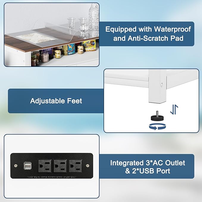 40-50 Gallon Fish Tank Stand with Power Outlet & 2 Storage Drawers, Heavy Duty Metal Frame Aquarium Stand with Waterproof Mat, 36.6" L*19.1" W Tabletop, 800LBS Capacity, White+Brown-PawvioPets