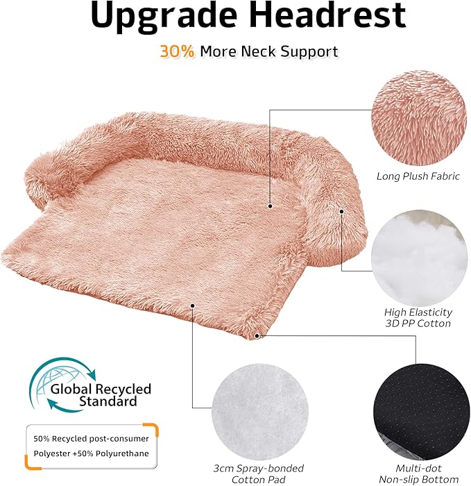 GGIB Calming Dog Bed Fluffy Plush Dog Mat for Furniture Protector with Removable Washable Cover for Large Medium Small Dogs and Cats (Small(35x31x5),Pink)-PawvioPets