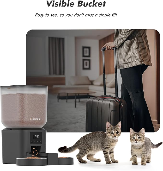 Automatic Cat Feeder for 2 Cats - 8L/34 Cups Large Capacity Auto Cat Food Dispenser with LCD Screen, 2 Food Trays, Timed Feeder, Up to 50 Portions 6 Meals Per Day, Keep Fresh-PawvioPets