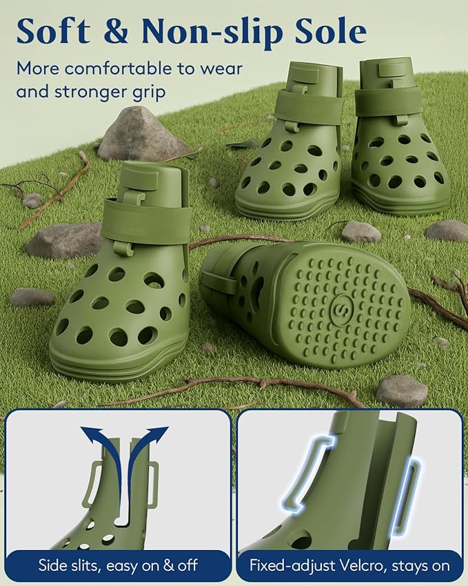 Dog Shoes for Hot Pavement, Breathable Dog Boots Paw Protectors with Adjustable Straps & Non-Slip Sole, Easy On & Off, Waterproof, Easy-Cleaning Silicone Outdoor Dog Booties for Beach and Snow-PawvioPets