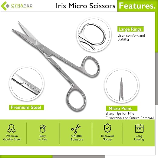 Cynamed Iris Micro Dissecting Precision Lab Scissors, Fine Point Straight - Perfect for Doctors, Nurses, EMS, Students, Education & Training and More (Pack of 5)-PawvioPets
