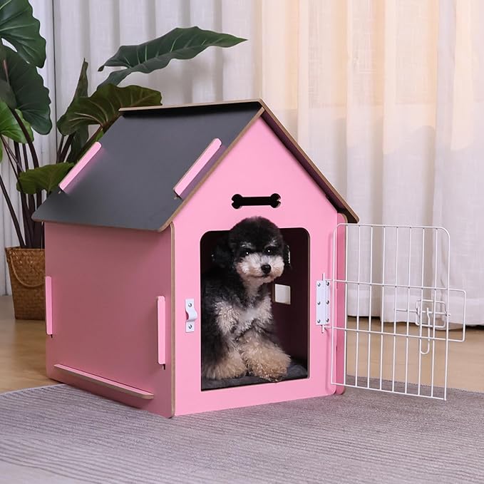 Dog House Indoor for Small Dogs or Cats, Cozy Wooden Design, Small Indoor Bed House, with Air Vents and Elevated Floor Warm Dog Cave-PawvioPets
