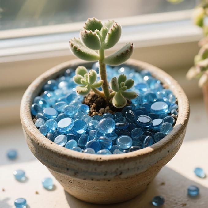 2.16LB Glass Beads Vase Filler Aquarium Gravel Decor Flat Glass Marbles Gems Pebbles Fish Tank Rocks Home Decorative Art Craft - Light Blue-PawvioPets