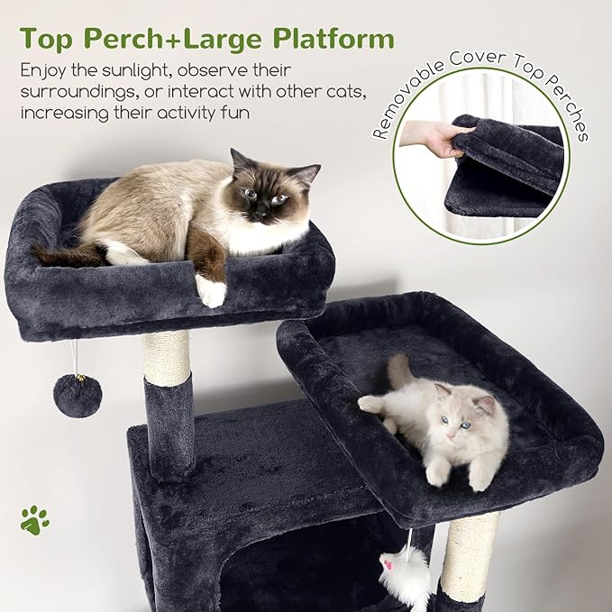Globlazer Sturdy Cat Tree for Large Cats, 77 inch Large Cat Climbing Tower for Indoor Adult Cats, Cat Scratching Tower with 5 Scratching Posts, 3 Cat Condos, 2 Top Perches, S77, Dark Grey-PawvioPets