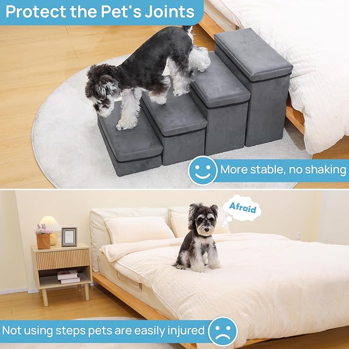 Foldable Dog Stairs 4 Tier Pet Steps, for Small Medium Dogs Pet Steps Storage Stepper for High Beds Sofa (4 Step)-PawvioPets