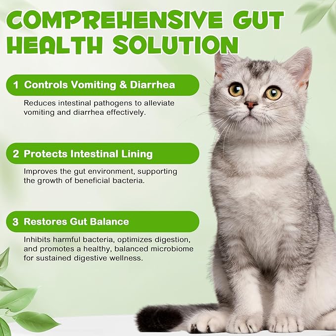 3-in-1 Probiotics for Cats with Digestive Enzymes & Prebiotics – Supports Gut Health, Immune System & Diarrhea Relief – 60ml for Cats of All Ages-PawvioPets