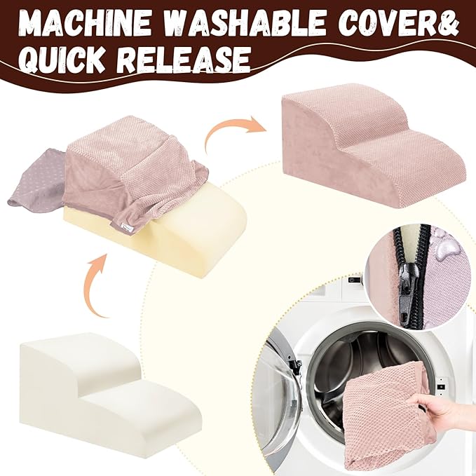 Dog Stairs for Small Dogs - High Density Foam Pet Steps, Extra Wide Dog Ramp with Non-Slip Bottom for High Beds, Couch and Sofa, Best for Dogs Injured, Older Doggy Cats, 2 Steps, Pink-PawvioPets