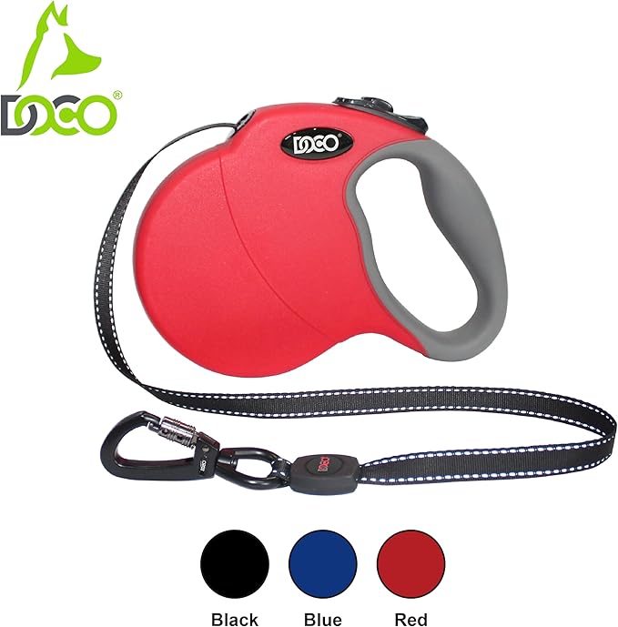DOCO All Day Adventure Retractable Dog Leash with Stop-and-Lock Control, Reflective Tape, Anti-Slip Grip, Tangle-Free 360° Swivel Snap for Small, Medium, Large Dogs (Black/Small)-PawvioPets