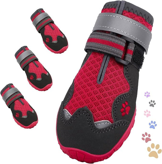 Dog Shoes for Large Medium Small Dog, Mesh Breathable Dog Shoes for Hot Pavement, Anti-Slip Dogs Boots Paw Protectors with Reflective for Outdoor Walking Indoor Hardfloors (Size 4)-PawvioPets