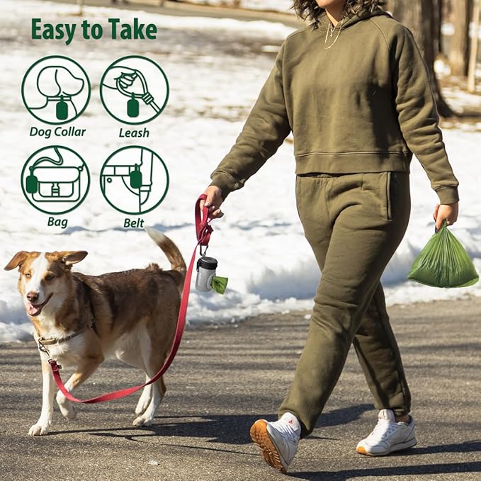 Glow Dog Poop Bag Holder for Leash Doggie Waste Bag Dispenser Puppy Potty Carrier Small Doggy Zipper Pouch with Carabiner Clip 1680D Nylon Oxford with 1 Roll of Pet Trash Bags, Silver-PawvioPets