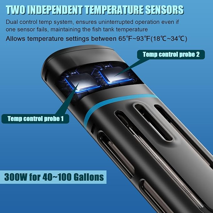 Electronic Aquarium Heater, 300W Small Fish Tank Heater, Adjustable Submersible Heater PID Temperature Control with LED Digital, Water Dry Automatic Shut Off for Fresh Seawater-PawvioPets
