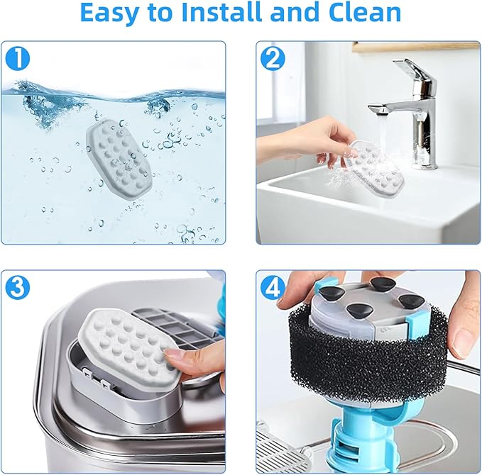 40 Pack Cat Water Fountain Filters-Cat Fountain Replacement Filters for Stainless Steel 3.2L/108oz Adjustable Water Flow Cat Fountain(20 Pack Pet Water Filter Refills+20 Pack Sponges)-PawvioPets