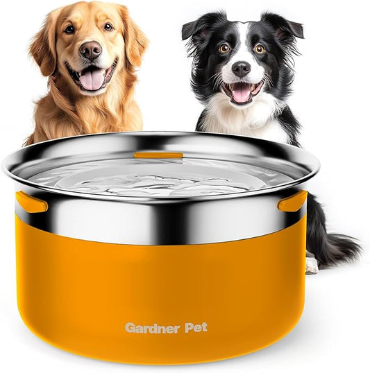 Gardner Pet Dog Bowls 1 Gallon (3.85L) Stainless Steel No Spill Dog Water Bowl, Slow Water Feeder Metal Bowls, Spill Proof Water Dispenser for Large Dogs, Promotes Healthy Hydration-PawvioPets