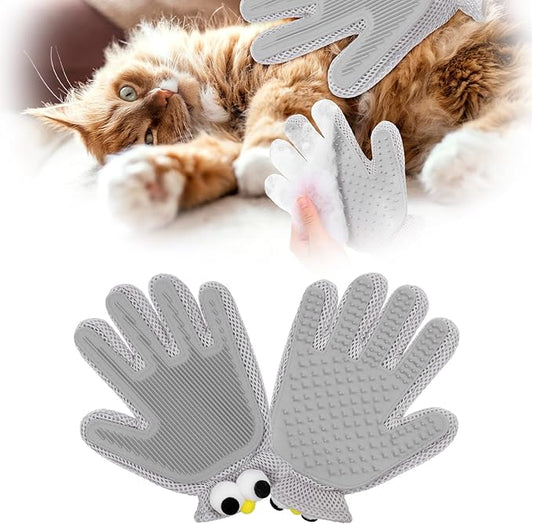 2 in 1 Pet Grooming Glove for Cats & Dogs, Efficient Deshedding Brush Pet Long Short Fur Removal Glove, Gentle Massaging Puppy Kitten Bathing Grooming Brush Tool, Easy Clean Floating Hair Mitt-PawvioPets