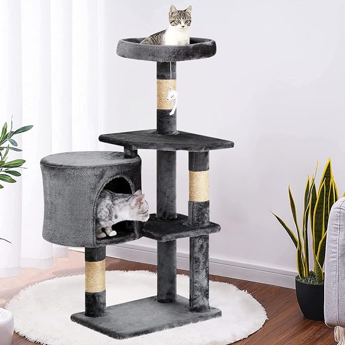 BestPet Cat Tree 36 inch Tall Scratching Toy Activity Centre Cat Tower Cat Condo Multi-Level Furniture Scratching Posts for Indoor Cats,Light Gray-PawvioPets