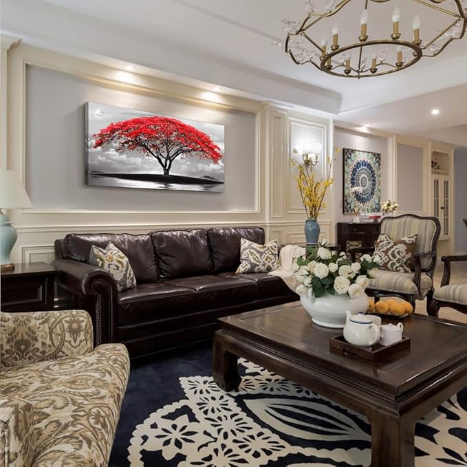 canvas wall art for living room bathroom Wall Decor Black and white landscape red tree moon scenery Hang painting Home Decorations for office bedroom kitchen Works canvas Prints pictures 20" x 40"inch-PawvioPets