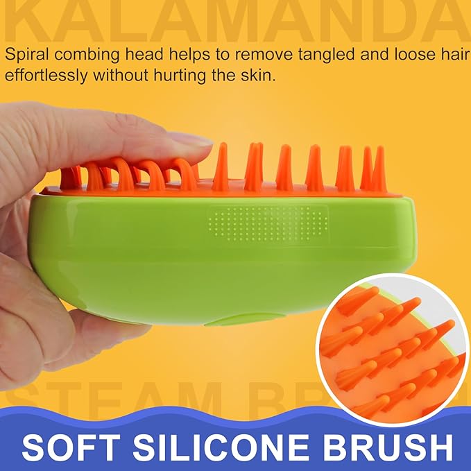 3 in 1 Cat Steamer & Brush - Silicone Massage Grooming Tool, Pet Hair Cleaning Comb for Cats & Dogs (Mango Green)-PawvioPets