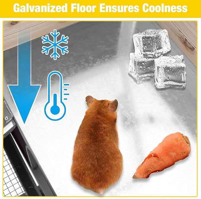 AIVITUVIN Wooden Guinea Pig Cage Indoor with Cooling Plate and Anti-Chewing Edges Two-Story Rabbit Hutch Pull Out Tray Outdoor Rabbit Cage with Raised Stand and Wire Mesh Small Animals Cage (Nature-PawvioPets