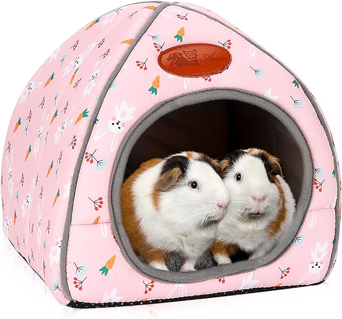 BWOGUE Guinea Pig Bed Large Hide-Out Cozy House Bed for Rabbits Ferret Chinchilla Bearded Dragon Winter Warm Cage Nest Hamster Accessories Cute Bunny and Carrot Pattern-PawvioPets