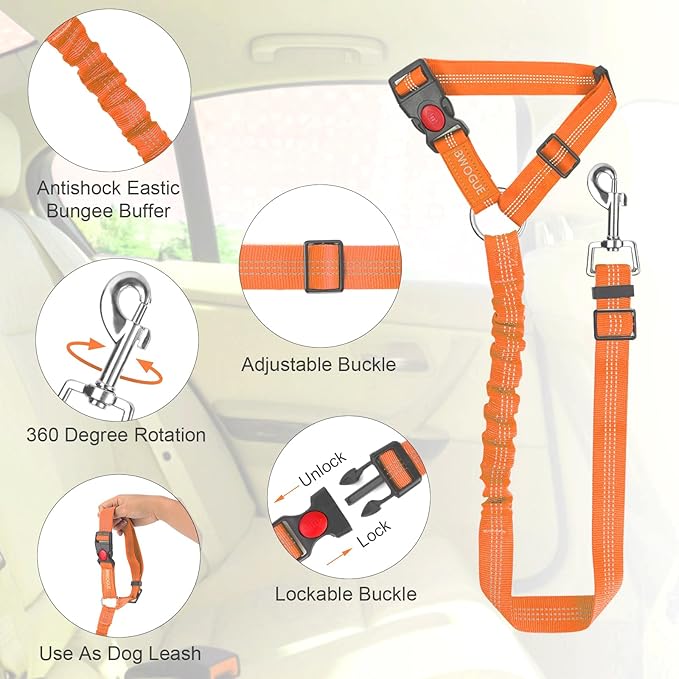 BWOGUE Pet Dog Cat Seat Belts, Car Headrest Restraint Adjustable Safety Leads Vehicle Seatbelt Harness (1 Pack)-PawvioPets