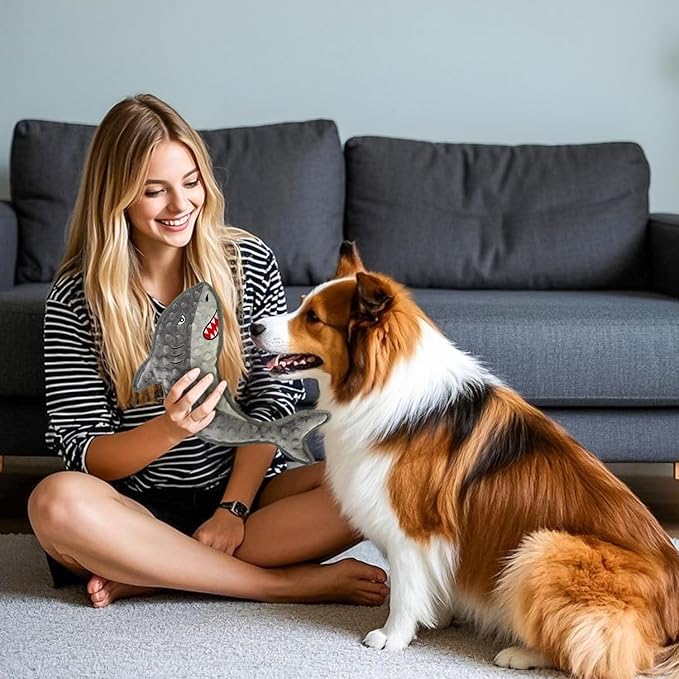 Dog Toy Squeaky Chew Dog Toys No PP-Cotton,no Stuffed for Small, Medium, Large Breed Dogs Interactive Hours of Fun,Gray-Shark-PawvioPets