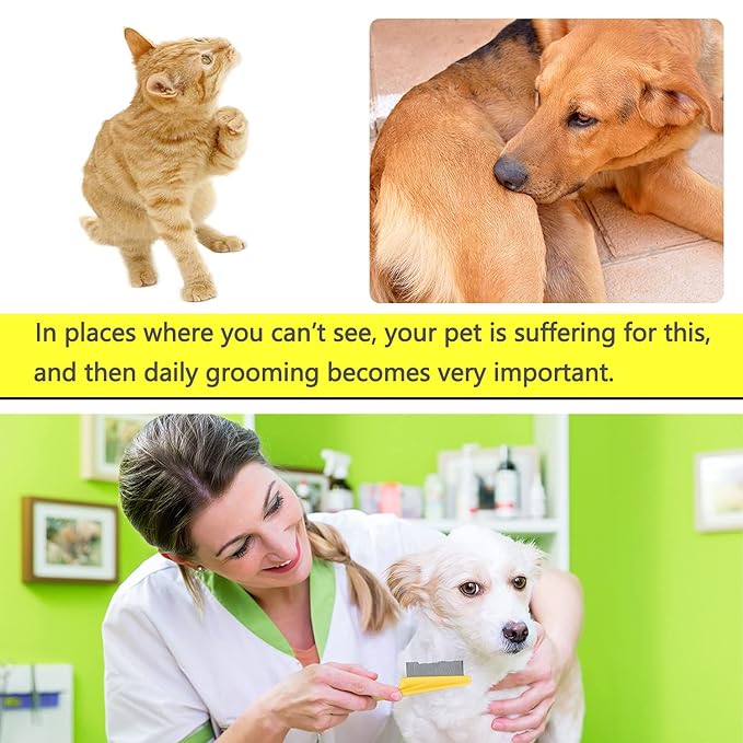 Cat & Dog Comb Set - Fine Tooth Grooming Comb for Dandruff & Hair Removal (Yellow)-PawvioPets