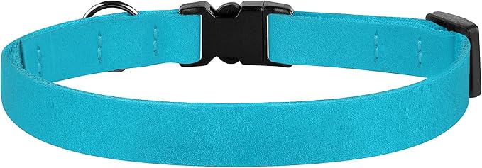 Breakaway Cat Collar Leather with Removable Bell - 13 Colors Available - Soft Adjustable Girl Boy Safety Lightweight Pet Kitten Collars Pink Brown Blue Green Red Orange Black (Aquamarine)-PawvioPets