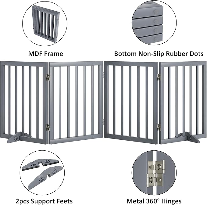 Dog Gates for Doorways 74-Inch Wide Freestanding Pet Gates for Dogs 24-inch Tall Dog Gates Indoor Stair House-PawvioPets