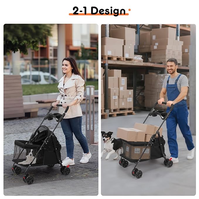 Foldable Pet Stroller for Small/Medium Pets up to 22 lbs - Lightweight 4-Wheel Design with Sun Canopy, Storage Bag & Breathable Mesh-PawvioPets