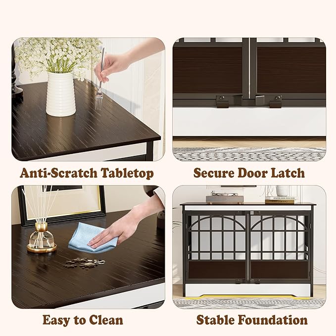 COZPAW 52 Inch Dog Crate Furniture, Extra Large Dog Kennel Indoor for XLarge Breed, Heavy Duty Dog Cage with Double Elegant Arched Doors, Decorate as TV Stand & End Table - White Brown-PawvioPets