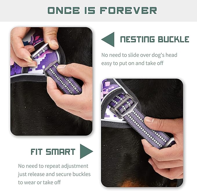 BUMBIN Tactical Dog Harness for Small Dogs No Pull, Famous TIK Tok No Pull Puppy Harness, Fit Smart Reflective Pet Walking Harness for Training, Adjustable Dog Vest Harness with Handle Purple Camo XS-PawvioPets