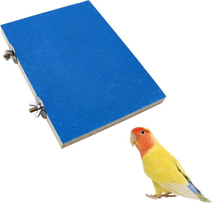 7.9×5.9 Inches Large Bird Perch Stand Platform, Natural Wooden Bird Cage Accessories, Bird Stand Perch with Rough Quartz Sand Surface for Parrot, Parakeet, Budgies, Cockatiel, Rats-PawvioPets