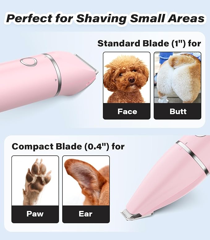 Casfuy Cordless Dog Paw Trimmer - Low Noise Small Dog Clippers with Double Blades USB Rechargeable Grooming Clipper for Dogs Cats and Small Pets for Trimming Hair Around Paws, Eyes, Ears, Face, Rump-PawvioPets
